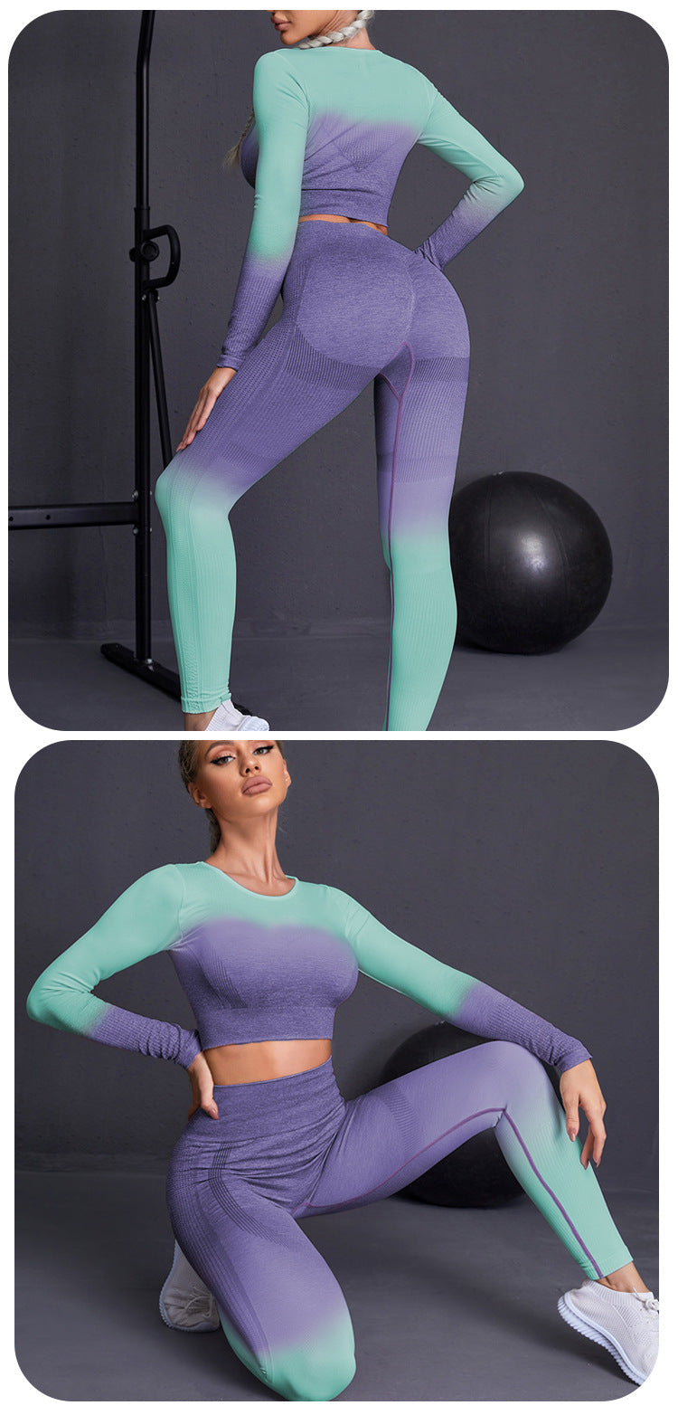 Ombre Long Sleeve Activewear Set for Women | Gym Workout Outfit