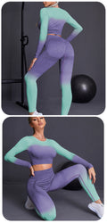 Ombre Long Sleeve Activewear Set for Women | Gym Workout Outfit