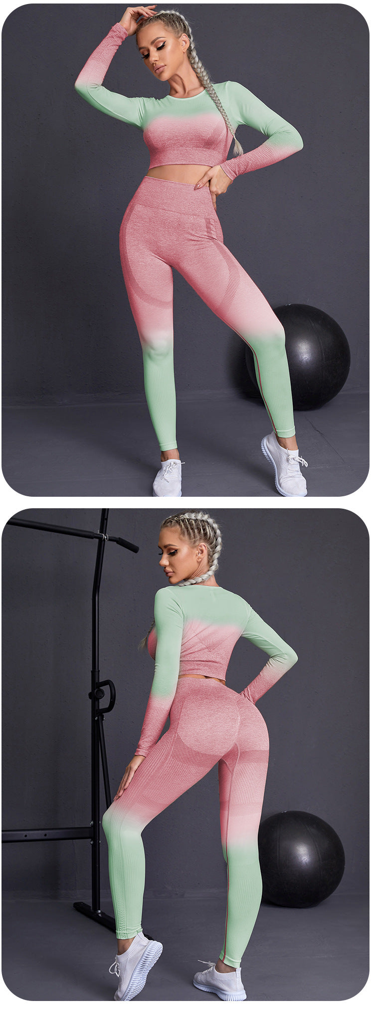 Ombre Long Sleeve Activewear Set for Women | Gym Workout Outfit