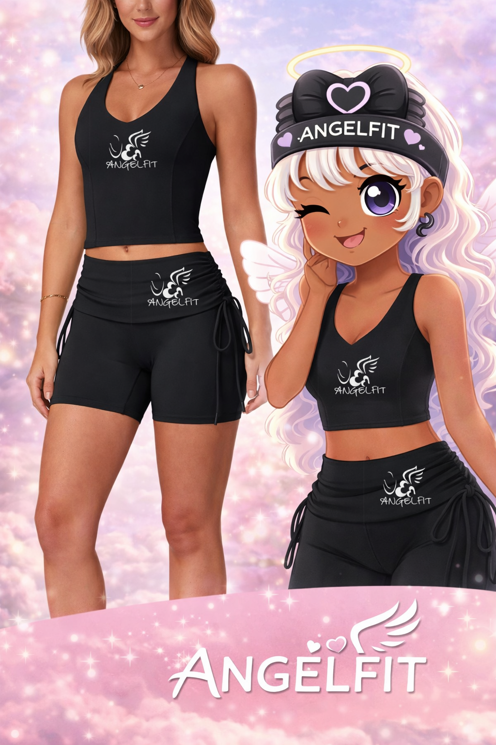 Black Activewear Set for Women | Midnight Angel Gym Workout Outfit