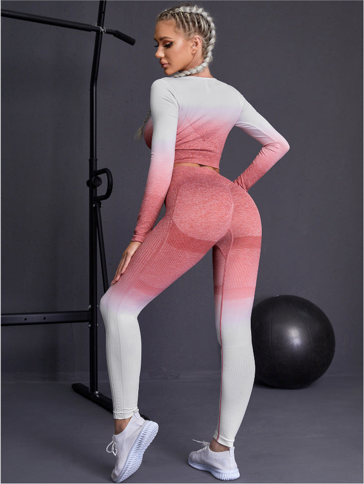 Ombre Long Sleeve Activewear Set for Women | Gym Workout Outfit