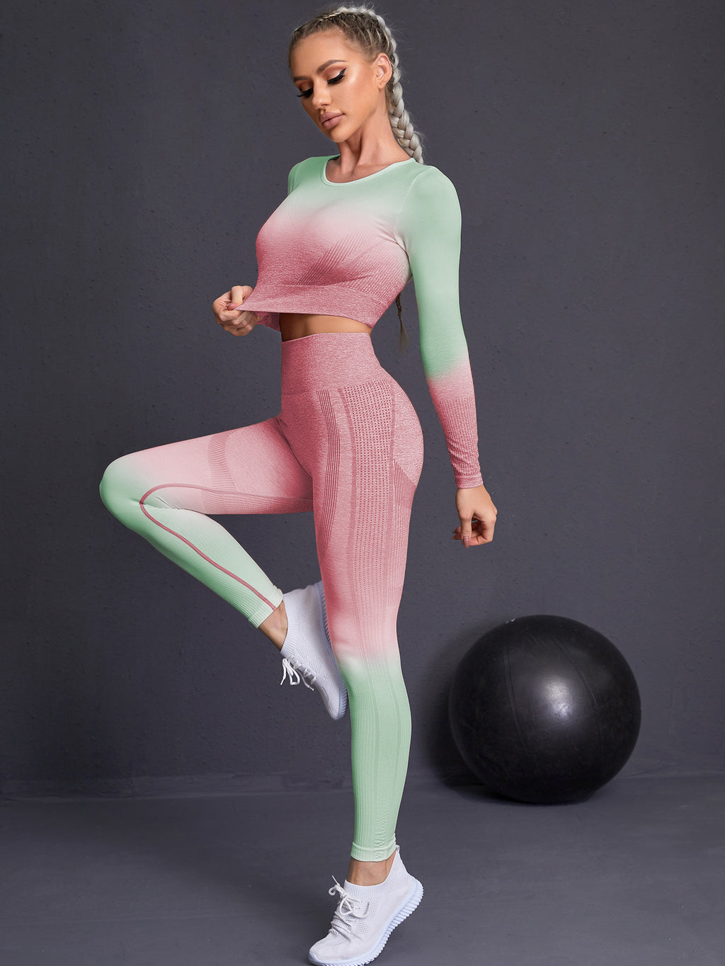 Ombre Long Sleeve Activewear Set for Women | Gym Workout Outfit