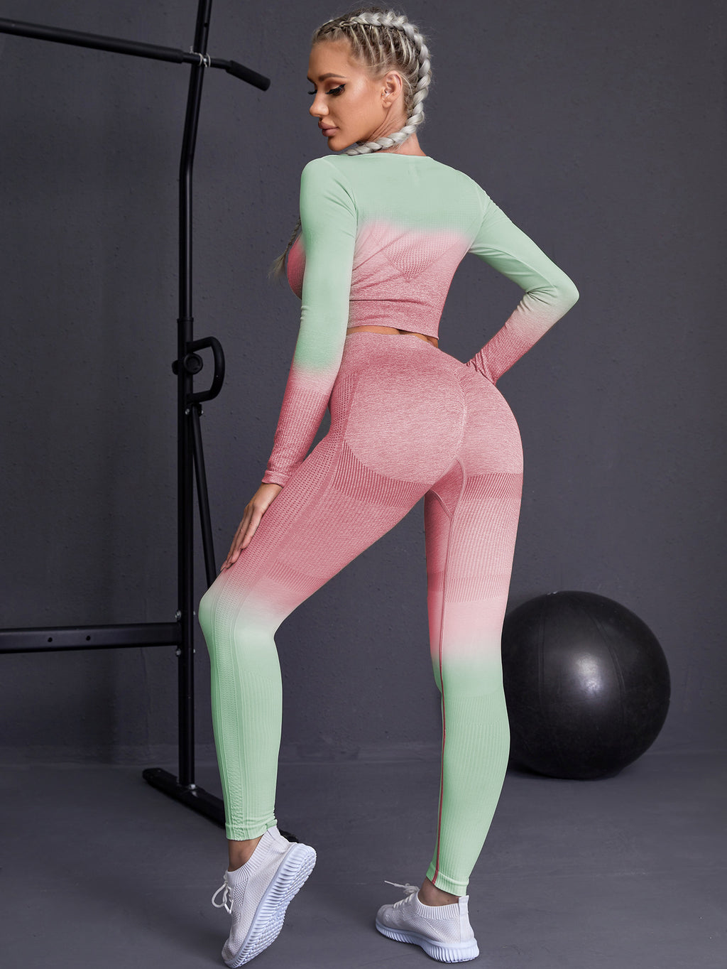 Ombre Long Sleeve Activewear Set for Women | Gym Workout Outfit