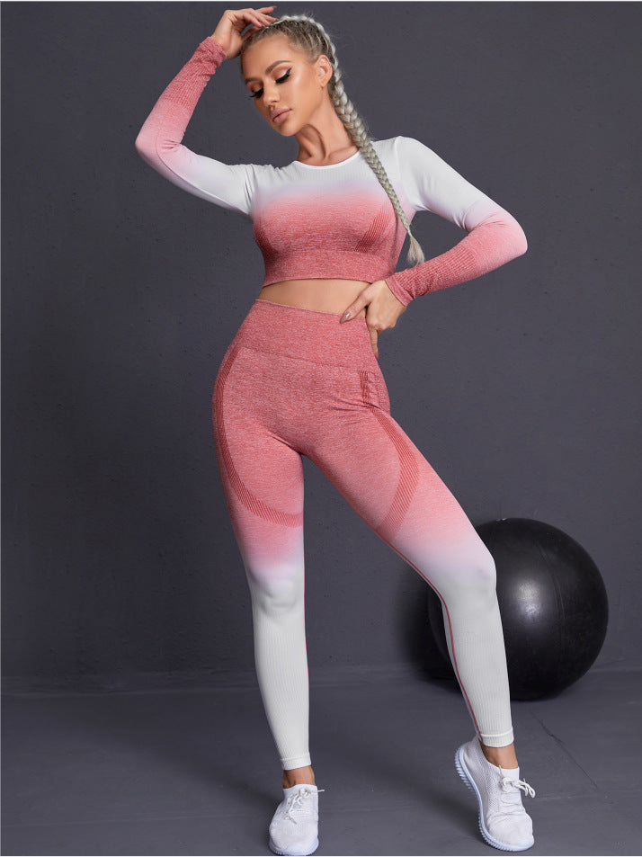 Ombre Long Sleeve Activewear Set for Women | Gym Workout Outfit