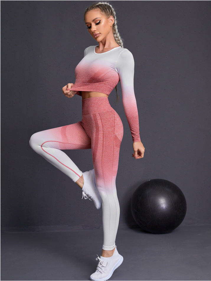 Ombre Long Sleeve Activewear Set for Women | Gym Workout Outfit