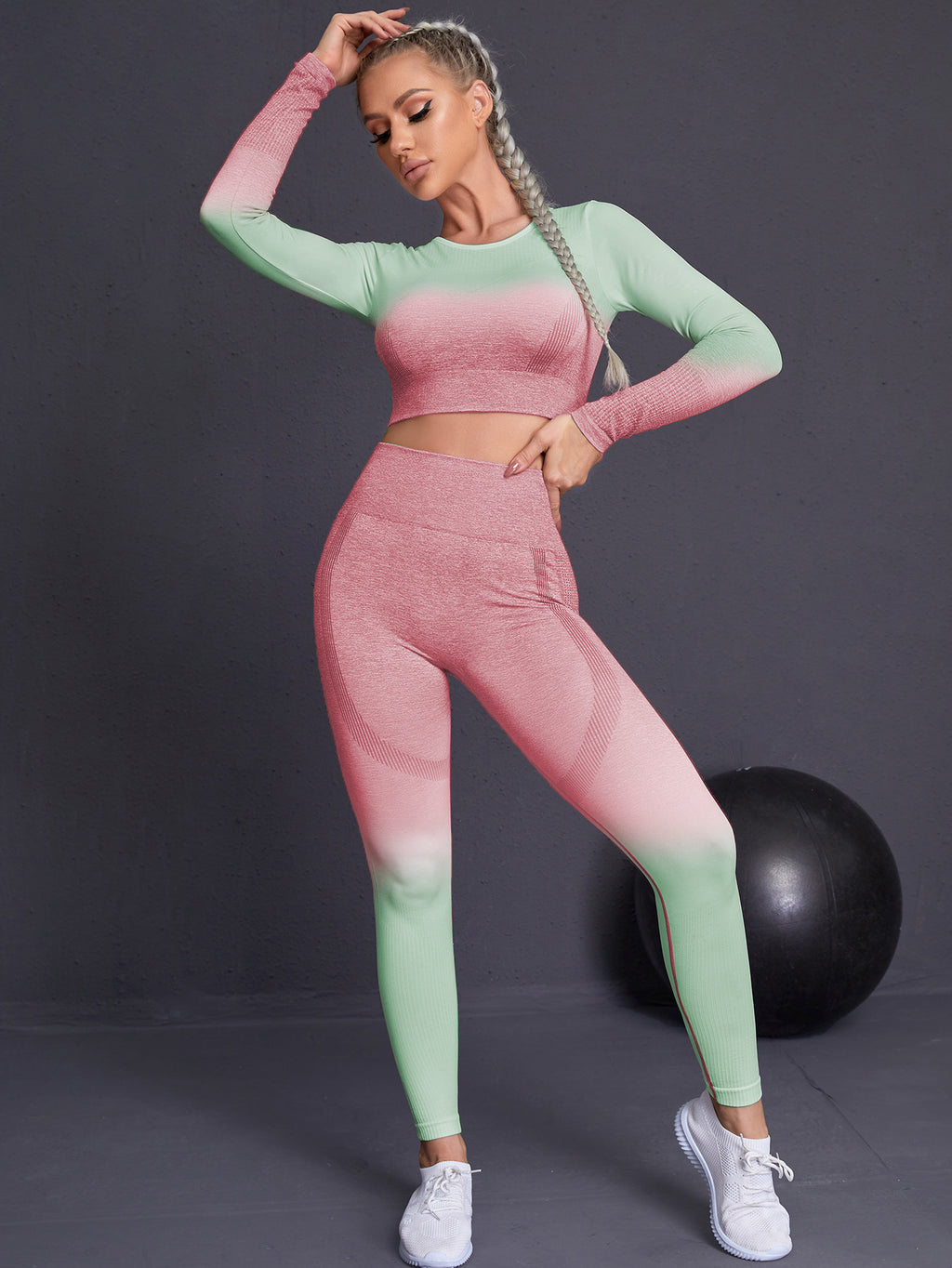 Ombre Long Sleeve Activewear Set for Women | Gym Workout Outfit