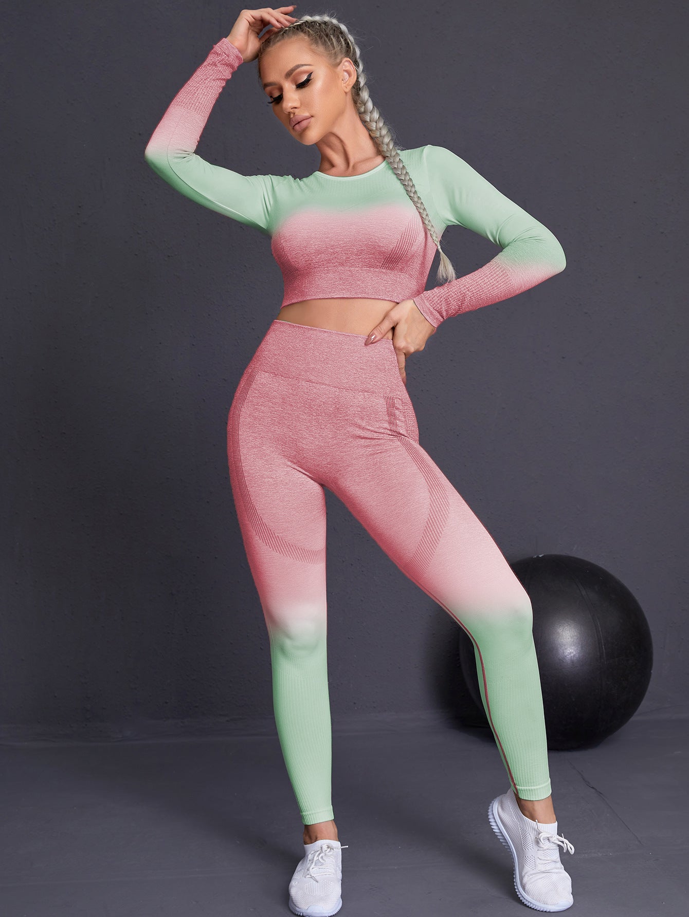 Ombre Long Sleeve Activewear Set for Women | Gym Workout Outfit
