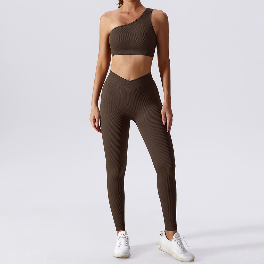 Angel Glow One-Shoulder Activewear Set for Women | Soft Sculpt Gym Outfit